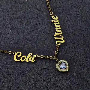 AS085 Twelfth Birthday Stone Custom Multiple Name Necklaces Stainless Steel Couple Name Necklaces Family Gifts