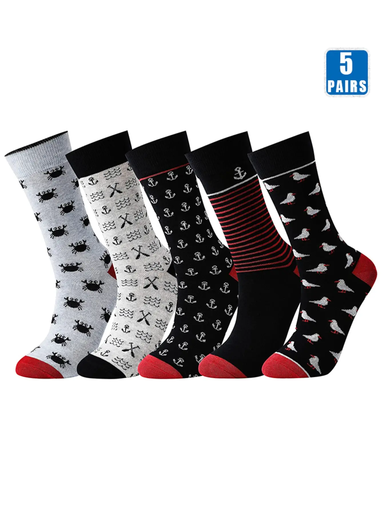 5 Pairs Men's Business Socks, Animal Print Mid-Calf Socks, Suit Socks, Trendy Design, Fashionable Footwear for Men