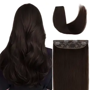 Halo Hair Extensions Real Human Hair Dark Brown Color Silky Straight Invisible Hair Extensions for Thin Hair Hidden Natural Hair Extensions Human Hair Halo for Women Girls
