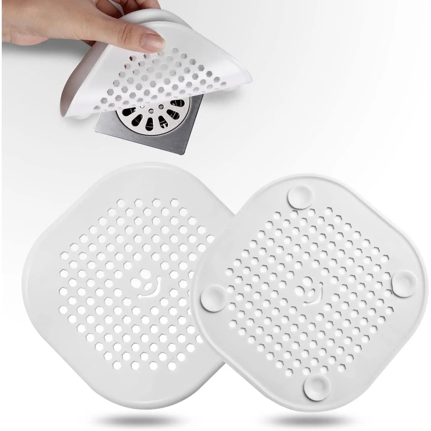 2 Pack Drain Hair Catcher  Drain Cover Sink Drain Strainer Hair Stopper for Shower Kitchen Bathroom Tub Pure White