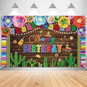 Mexican Theme Birthday Background, Party Decoration, May Fifth Banner, Photo Area Backdrop, Polyester Decorative Fabric