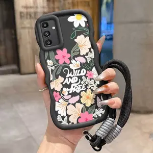 1 Piece Samsung A14 4G 5G Flowers and freedom Flexible Design Phone Case Cover Soft-Touch And Lanyard Protection Made Suitable For Samsung A14 5G Ideal For Outdoor