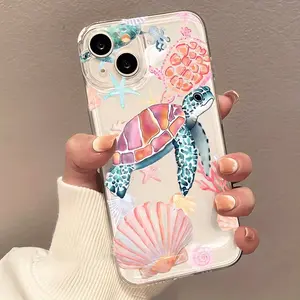 Transparent Turtle Shell Starfish Pattern Phone Case for iPhone 16/15 Series, Protective Cover for iPhone 16 Plus Pro Max & 15 Plus Pro Max