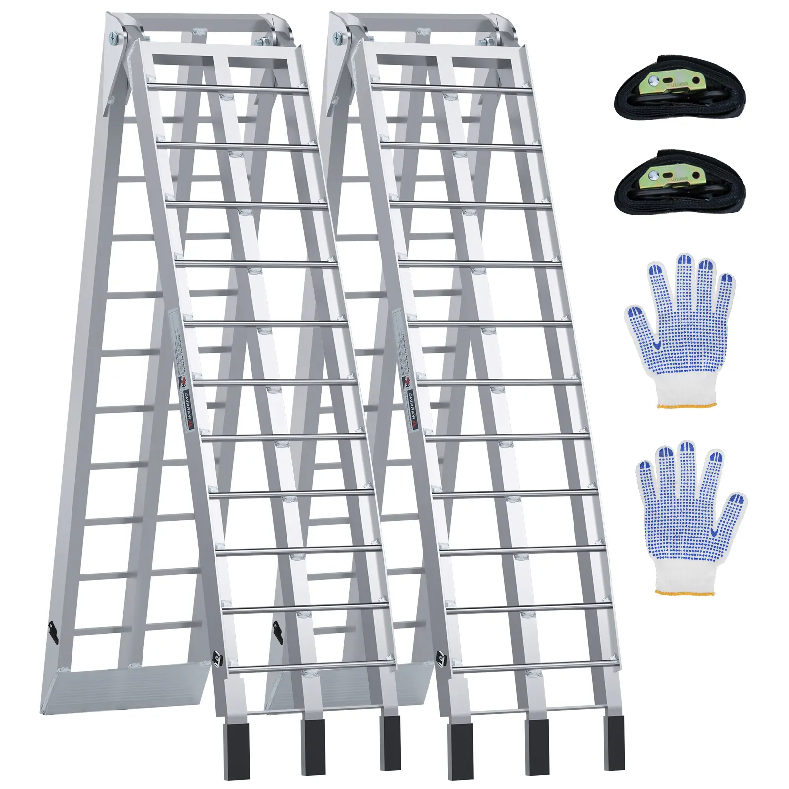 2x Aluminum Folding Loading Ramps, 1700 lbs Capacity, 90x12in Size, 23-Grid Crossbars Structure, Quick-Fold Design, Adjustable Safety Straps, Durable Lightweight Build for ATV, Motorcycle, Pickup Truck
