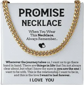 Promise Necklace To My Man Cuban Link Chain Husband Birthday Card Mens Jewelry I Love You Boyfriend Birthday To My Man Gifts Ideas Personalized Present for Men