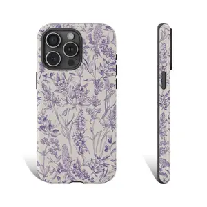Lavender Floral Phone Case Lavender Wildflower Phone Case Flower and Leaves Phone Case Suitable for IPhone 15Pro, 14, 13, 12, 11,Pro Max, Plus Aesthetic Case Flower Case Accessories Protection Smartphone Screen Protector