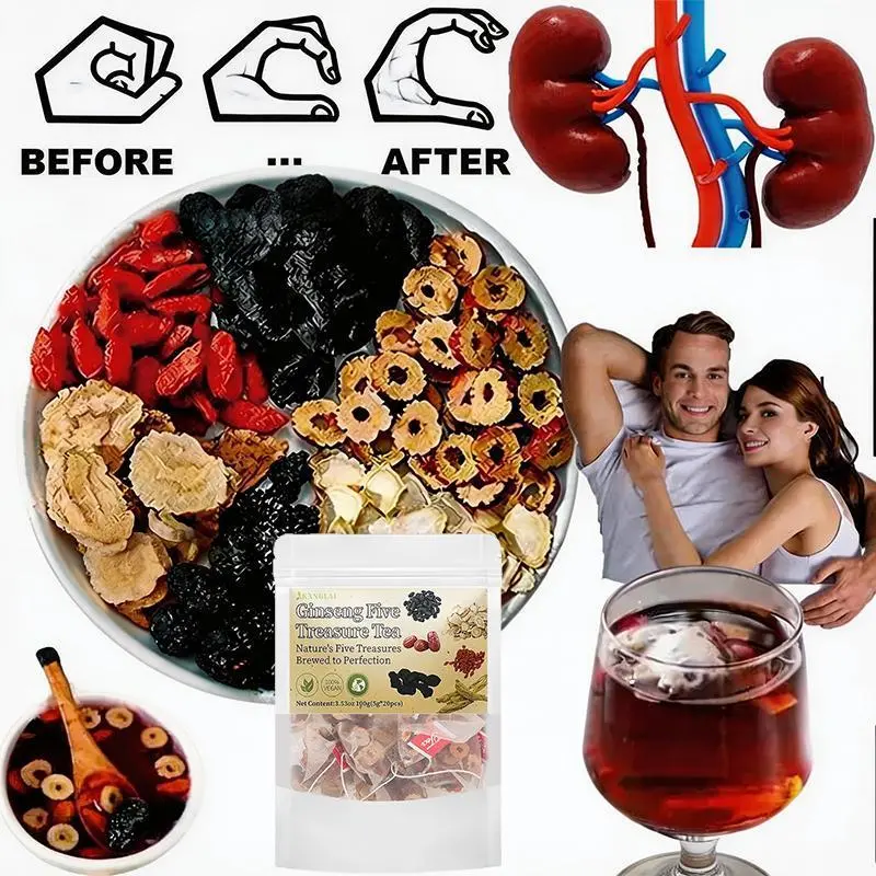 Kidney Tea Formula, Ginseng Five Treasures Tea Organic Kidney Cleanse Tea, Traditional Kidney Cleansing Tea  40 bags200g