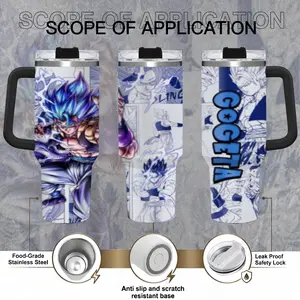 [DBZ] G0geta Blue Super Saiyan 40oz Tumbler With Handle – Anime Gaming Style Stainless Steel Cup, Insulated Iced Coffee Travel Mug, Gift For Otaku & Anime Fans