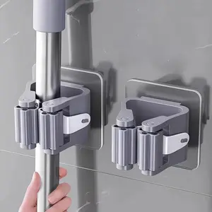3 Counts Mop Storage Rack, Seamless Wall-Mounted Mop Clips, Strong Adhesive Installation for Bathroom, Yard, Hallway, Durable Hooks, Bathroom Accessories Organizer, Bathroom Organizing Accessories, Wall Mounted Holder, Wall Mountable