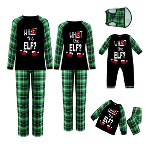 Family Matching Christmas Pajamas Set Elf &Letter Print Long-Sleeved Tee Tops + Loose Plaid Pants 2pcs Outfit Xmas Outfit