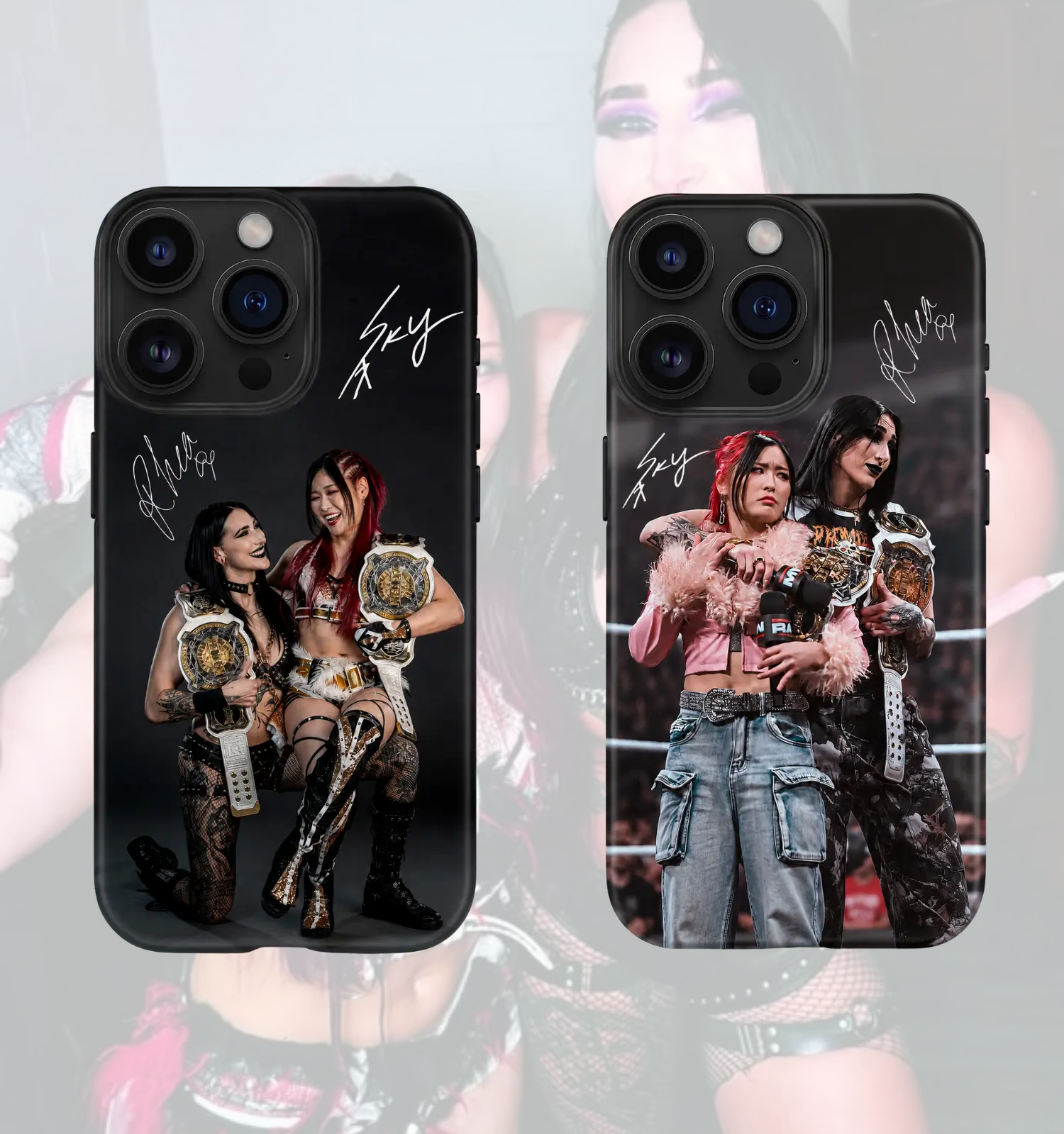 WWE Rhea Ripley and Iyo Sky Style Phone Case, WWE Legends Tough Phone Case For iPhone 17 16 15 14 13 12 11 X XR Max Plus Collection for fans, Gift For Men And Women