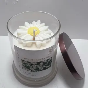 Wild Daisies Flowers Non-Toxic Aromatherapy Candle - Infused with Marigolds, Blonde Woods, Sheer Musk, Sweet Sugar - Fresh Decorative Home Decor Supply