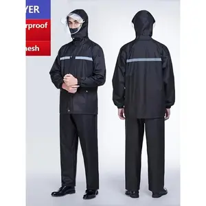 A Set Of Men's Hooded Raincoat With Reflective Stripe + Waterproof Pants, Comfy Durable Casual Outfits For Adventure, Hiking, Trekking