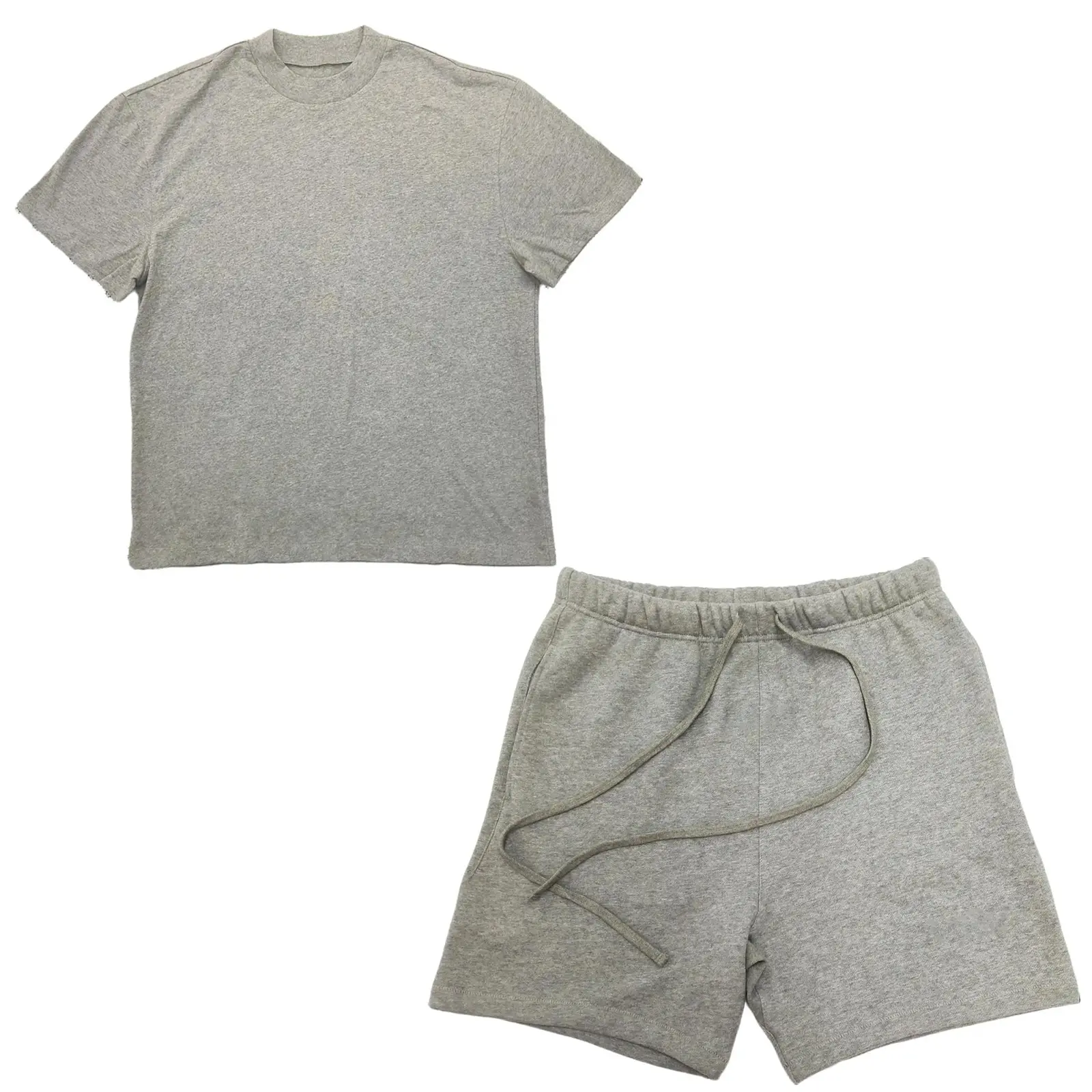 Dark Grey Men's 2 Piece Outfit, Unisex Oversized Top & Shorts Set Summer Wear, Soft Cotton Short Sleeve Tee & Elastic Waist Sweat Shorts, Breathable Casual Loungewear for Men & Women