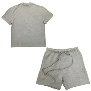 Dark Grey Men's 2 Piece Outfit, Unisex Oversized Top & Shorts Set Summer Wear, Soft Cotton Short Sleeve Tee & Elastic Waist Sweat Shorts, Breathable Casual Loungewear for Men & Women