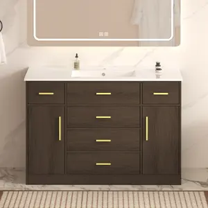 48"Dark Brown Bathroom Vanity. Abundant Storage Cabinet -2 Soft close doors and 6 drawers