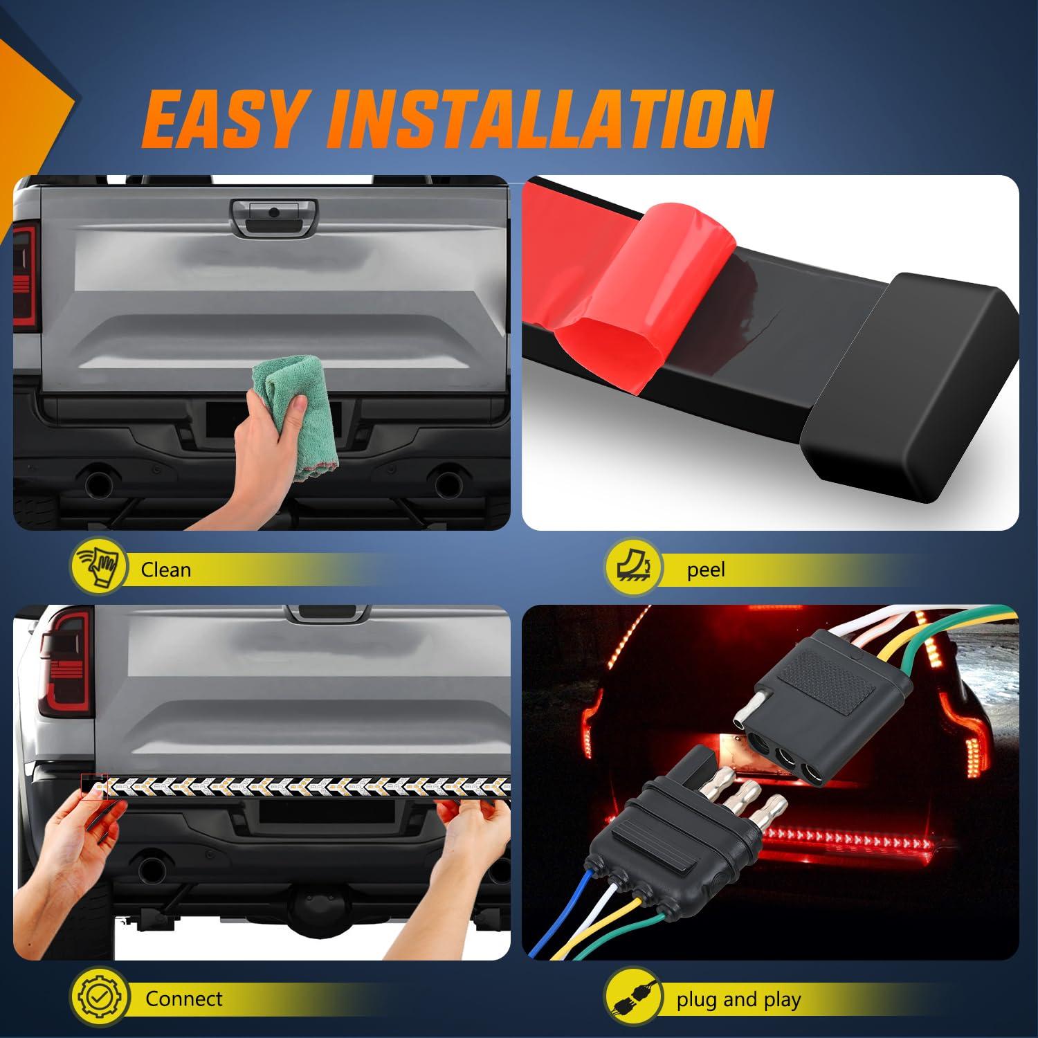 47in Truck Tailgate Light Strip Bar Arrow with Red Running Brake Lights Amber Turn Signals Strobe Lights LIGHTING Arrow LED Tailgate Running Light Kit, Bar Strip for Truck, Strobe (Flashing) Brake Flexible Switchback Red Amber Yellow Sequential, 540 LED