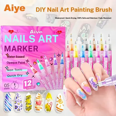 Acrylic Nail Art Paint Brush Set, Quick-Dry DIY Manicure Tools, Nail Care, Daily Use Nail Markers for Women & Girls, 1 Box Nail Drawing Pens, Nail Art Brushes