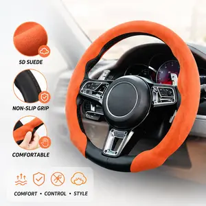 Premium 5D Suede Steering Wheel Cover, Non-Slip Breathable Universal Fit All-Season Car Accessories, Modern Driver Accessories for Car