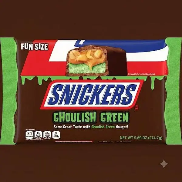 SNICKERS Ghoulish Green Fun Size Chocolate Bars – Festive Halloween Trick-or-Treat Bag (9.69 oz)
