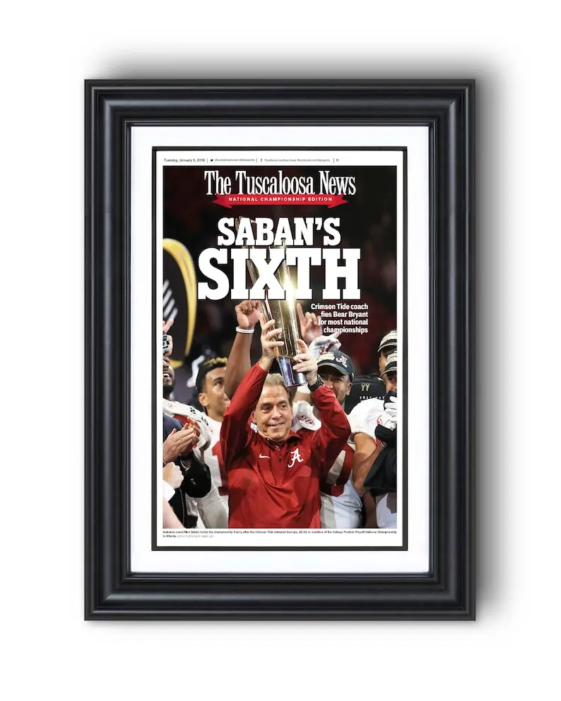[Unframed] 2018 Alabama Football “SABANS SIXTH” College National Champions  Poster