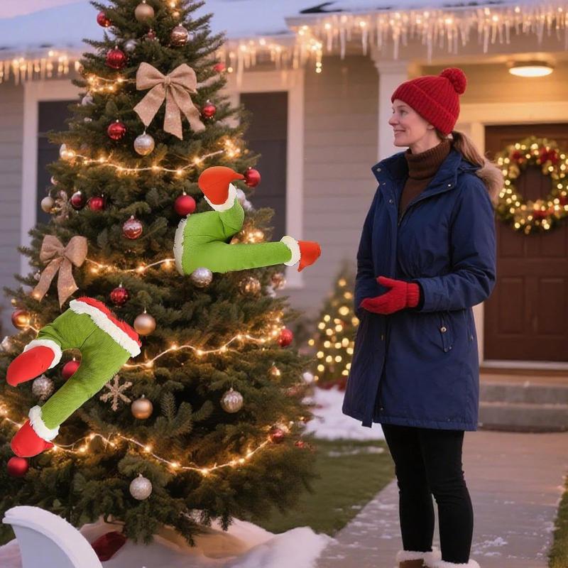 Christmas Elf Body Tree Decorations, Christmas Green Xmas Tree Topper, Pose-able Elf Stuffed Leg for Christmas Tree Hanging Oranemet