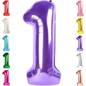 Number Balloons 1, 40 Inch One Balloons for 1st Birthday Girl Boy 1 11 21 Party Decorations Shower Photo Shoot, Purple 1 Balloon