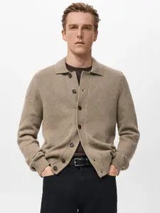MANGO Men's Knitted wool blend cardigan