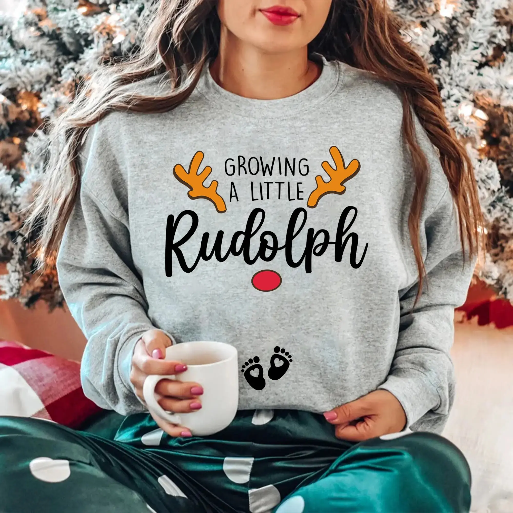 Maternity Christmas Shirt, Growing a Little Rudolph Sweatshirt, Reindeer Pregnancy Announcement T shirt, Christmas Gift for Expecting Moms