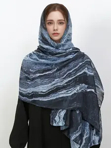 Women's Fashion Watercolor Painted Scarf 85x180cm, Stylish Polyester Modesty Muslim Hijab for Versatile Everyday Wear, Elegant Scarf Accessory Headscarf