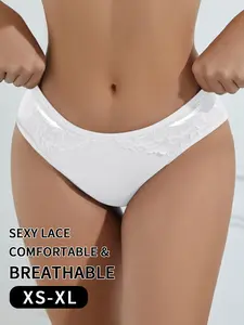 Women Lace Knit Panties Mid Rise Breathable Fabric Comfortable Everyday Underwear