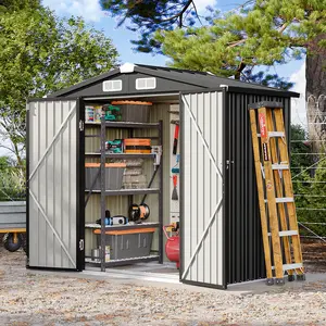 Aoxun Weatherproof Metal Storage Shed with Base, Lockable Door, Sloped & Rainproof Sunproof Roof, Outdoor Utility Shed for Garden, Patio, Weatherproof Metal Shed