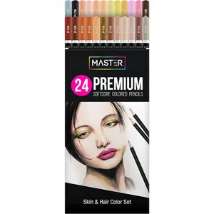 Mastermarkers Master 24 Colored Pencil Skin and Hair Tone Set with Premium Soft Thick 4 mm Cores - Unisex