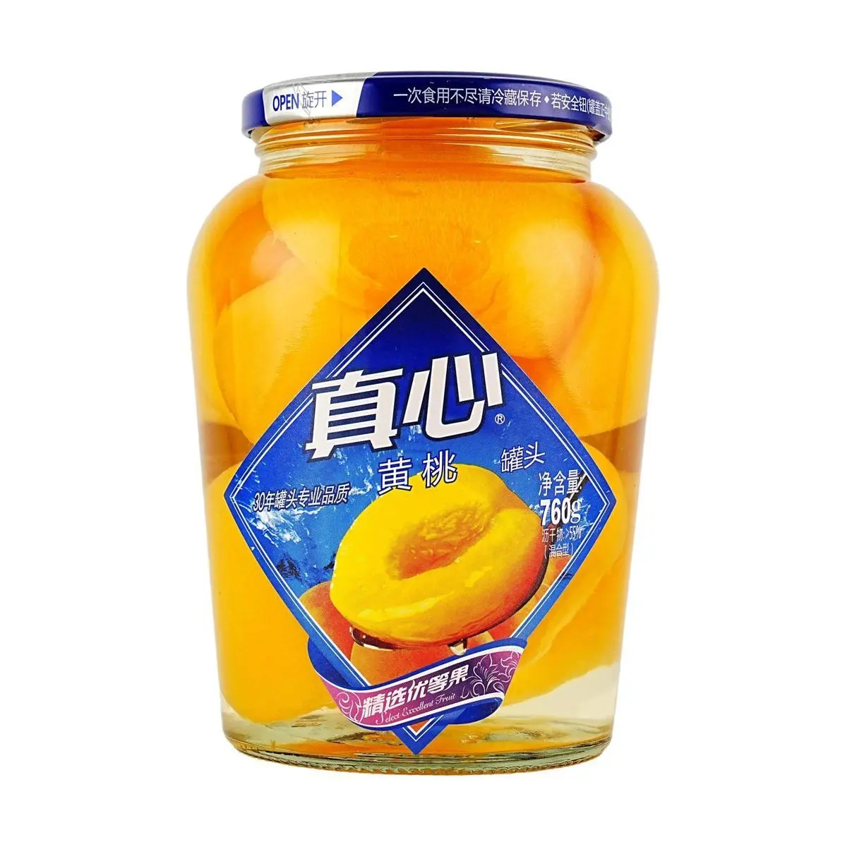 ZHENXIN Halved Yellow Peach Halves in Syrup, 760g Sweet Canned Fruit, Ready-to-Eat Dessert Snack