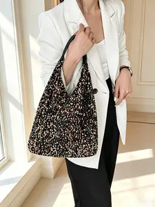 Fashion sequined shoulder large bag women summer new Korean version niche commuter tote bag commuter bag
