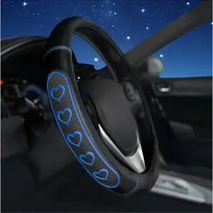 Ventilated Heart-Shaped Steering Wheel Cover with Anti-Slip Leather Grip. Compatible with Ford, Toyota, Honda, Nissan, and Chevrolet Vehicles for 14.5-15.2 inch Round Steering Wheels.