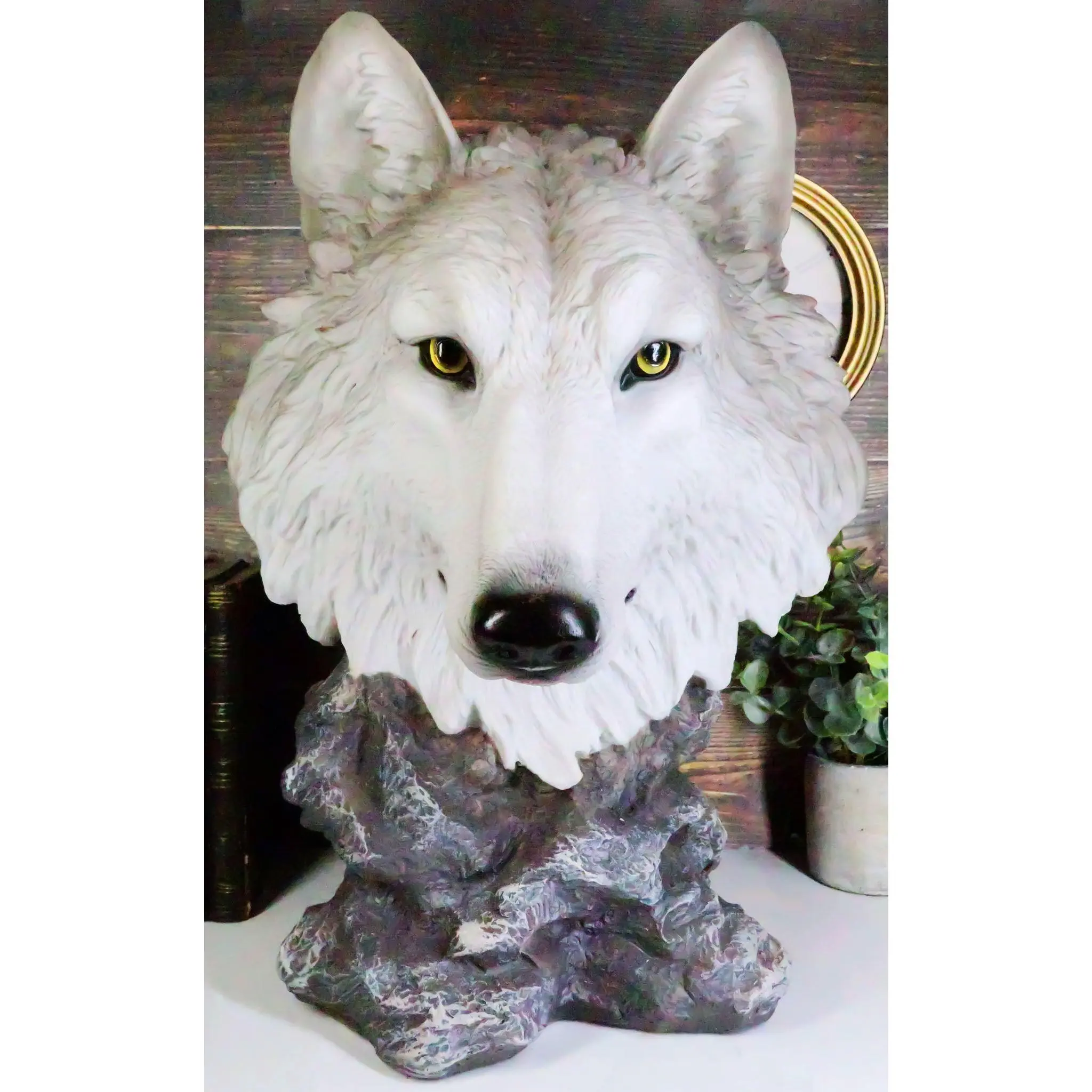 Realistic Large Gray Wolf Head Bust Sculpture, 16"Tall Blood Lust Timberwolf Home Decor, Handpainted Designer Resin Statue for Gift