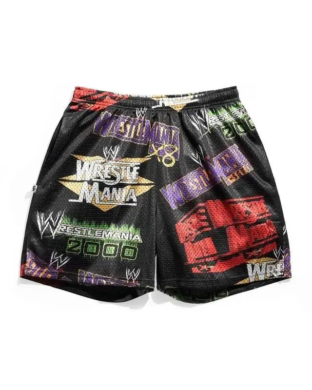 WWE WrestleMania X8 2000 Mesh Shorts All-Over Print Unisex Baggy Streetwear Gym Casual Loose Fit Wrestling Fan Retro Vintage All Season
