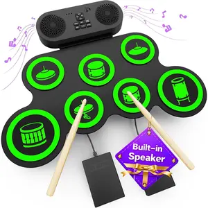 Electric Drum Set with Dual Speaker,  Drum Pad and Sticks Kit Supports REC, Portable Roll Up Drums Practice Pad