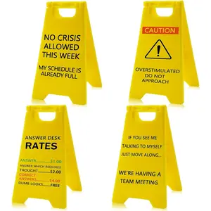 4Pcs Funny Office Desk Decor Caution Overstimulated Desk Warning Sign Accessories Cubicle Decorations Work Gag Gifts for Birthday Christmas White Elephant Women Men Coworker Employee Boss Manager