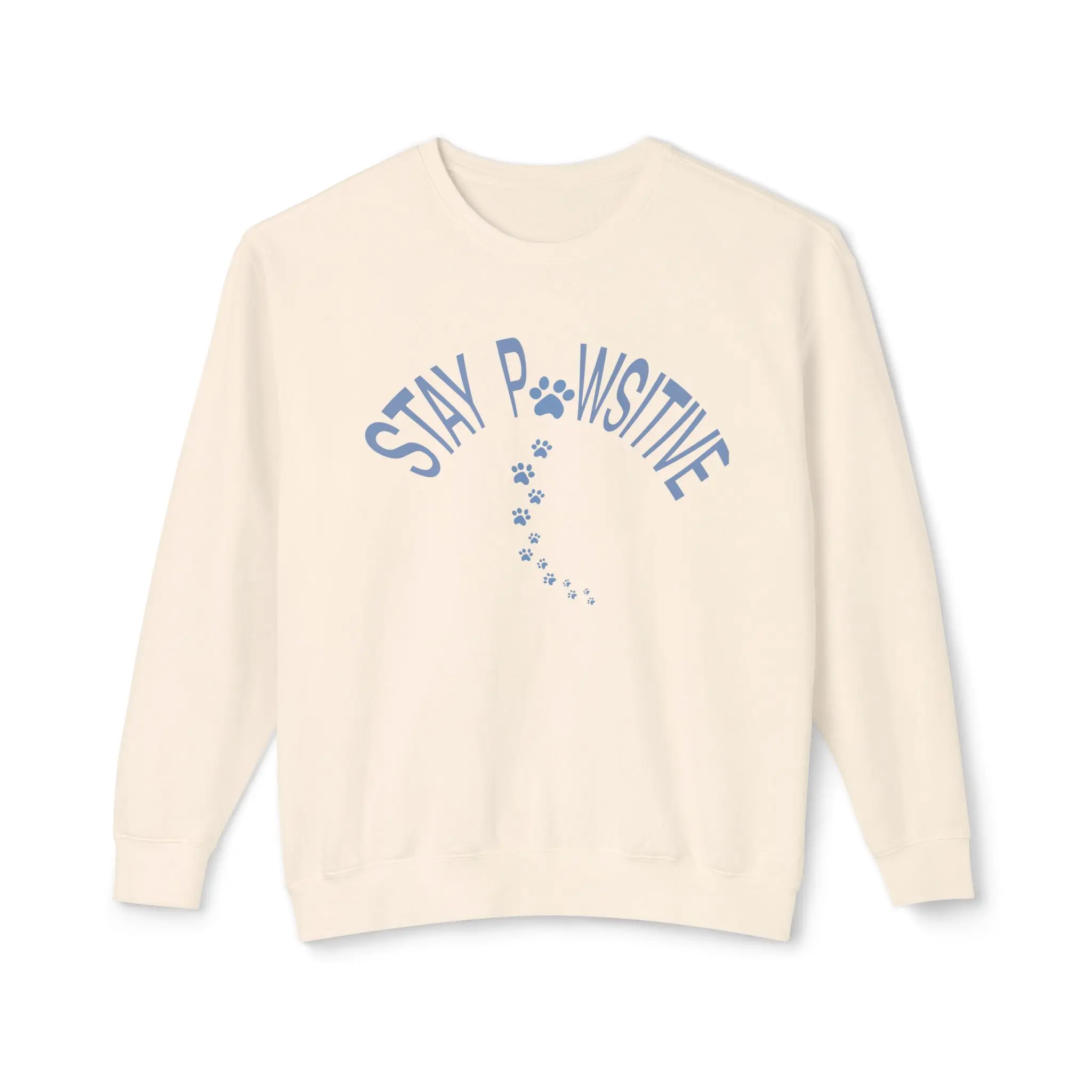 Women's Relaxed Paw Print Design Sweatshirt, Breathable Cotton Crewneck with Positive Slogan, Cold Wash Compatible
