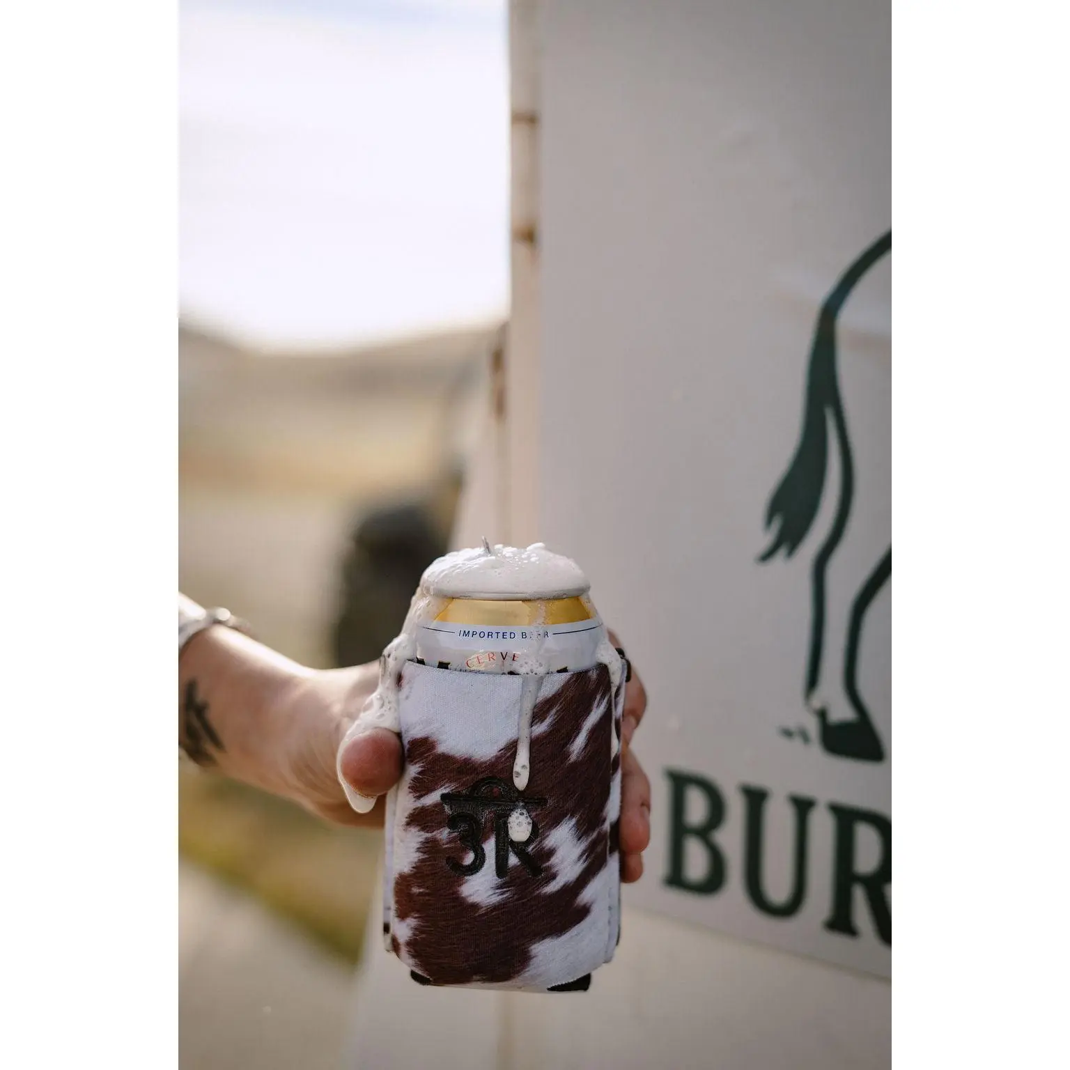 3R Branded Cowhide Magnetic Beer Holder