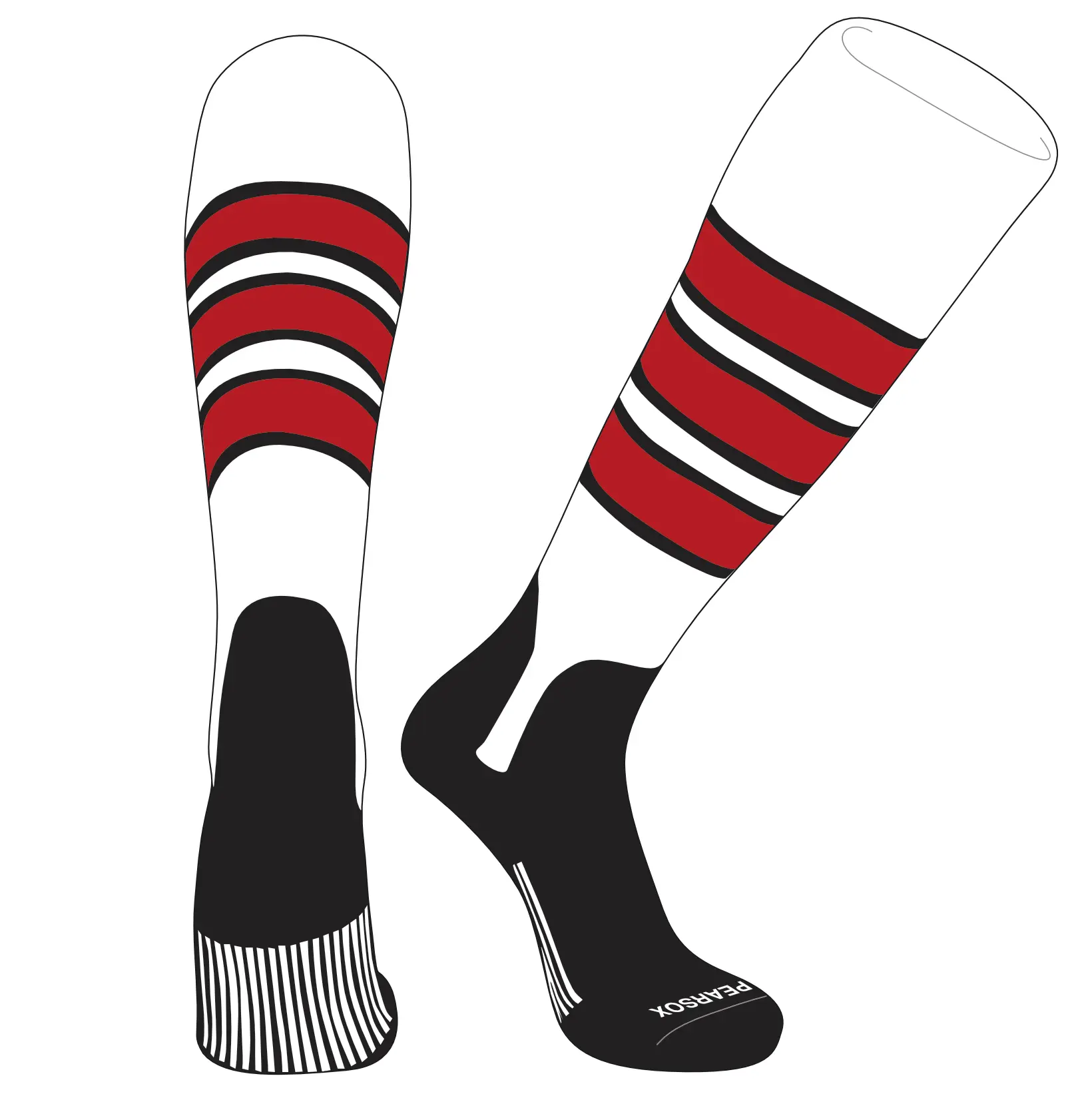 PEAR SOX OTC Baseball Softball Stirrup Socks (C, 5in) White, Black, Red, Black