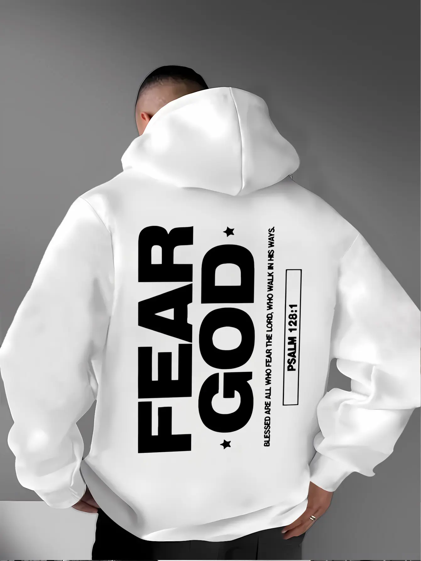 Men's Hooded Sweatshirt with Bible Verse Print for Casual Streetwear