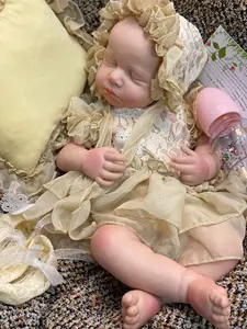 Reborn Baby Doll 18" Soft Full Body Silicone SleepingBaby Girl Lifelike Newborn Doll with Certificate & Outfit inElegant Beige Dress