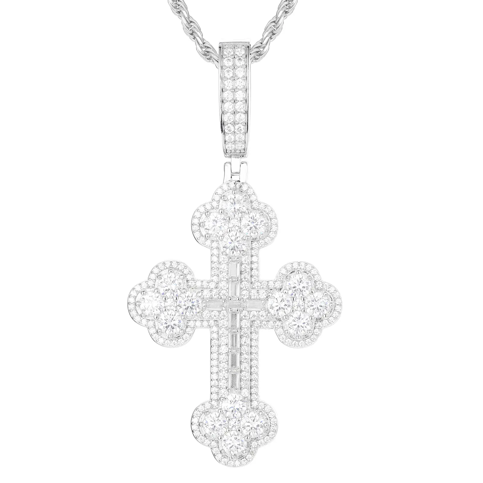 UCCIYO Floral Cross Pendant P441 Lab-Created Moissanite S925 Sterling Silver Moissanite Pendant Necklace Fashion Cross Pendant Suitable for Men and Women Hip Hop Rap Jewelry Gift summerwins【#P441】