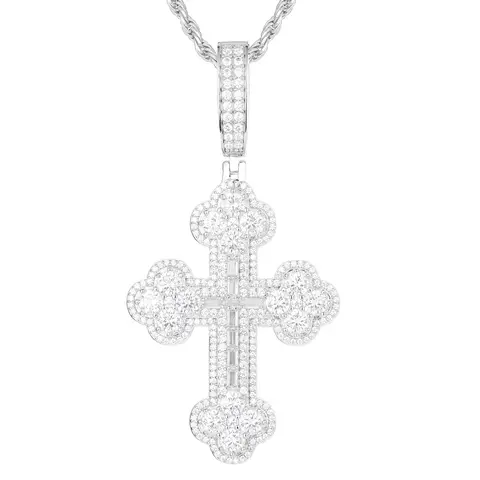 UCCIYO S925 Sterling Silver Cross-Shape Lab-Moissanite Pendant Necklace #P441 - Exquisite Trendy, Luxe Shine Jewellery Pendant, Elegant Adults' Unisex Hip Hop Gift Accessory