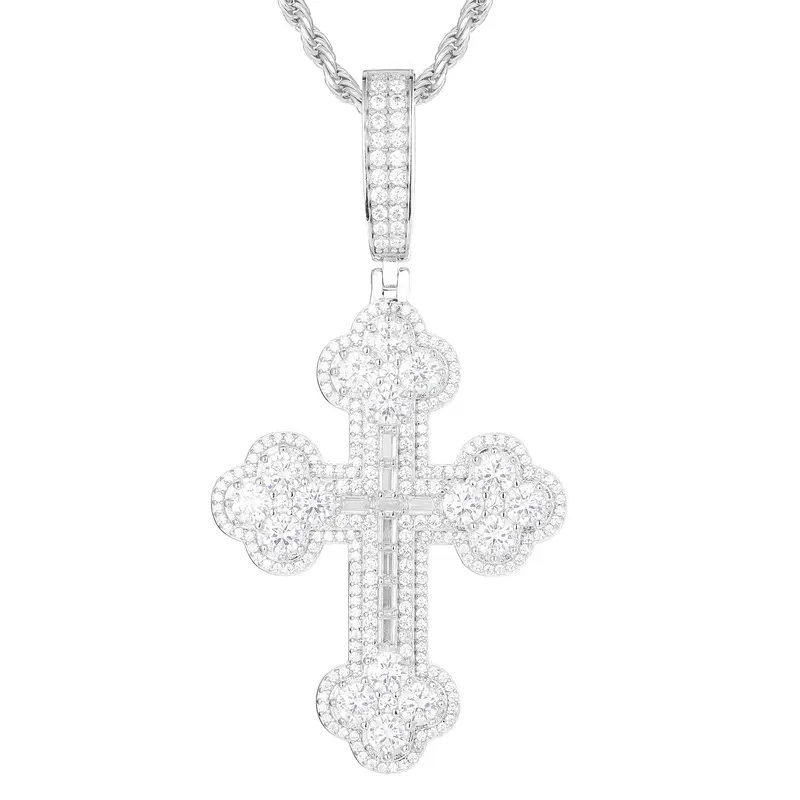 UCCIYO S925 Sterling Silver Cross-Shape Lab-Moissanite Pendant Necklace #P441 - Exquisite Trendy, Luxe Shine Jewellery Pendant, Elegant Adults' Unisex Hip Hop Gift Accessory