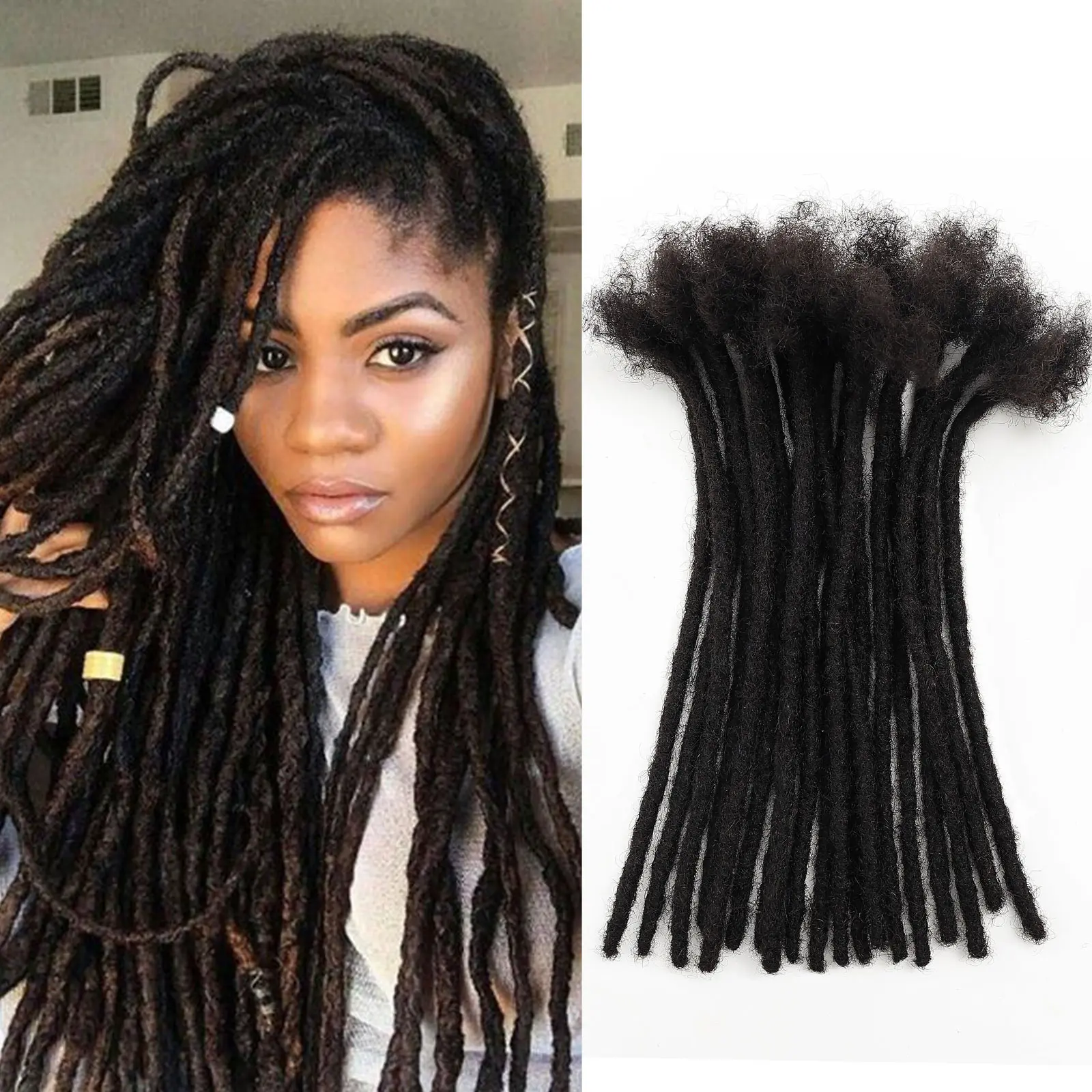 Natural Hair Dreadlocks for Women - 12 Dreadlocks with 12 strands, Black Color, Perfect for Styling and Adding Volume