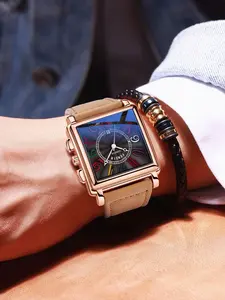 Men's Square Watch with Colorful Digital Markers, Business Fashion Quartz Watch, Gift Box Included, Personalized Style, Analog Watches